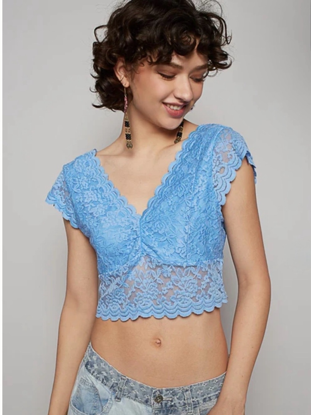 POL Powder Blue Lace Twist-Front Camisole